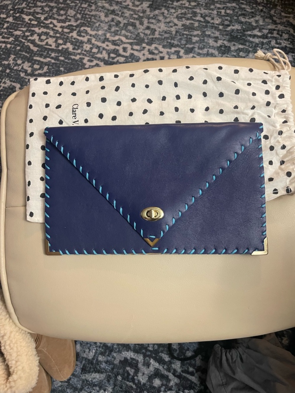 Bllue Leather Clutch: Handmade Envelope Hand...Made by AnaKoutsi